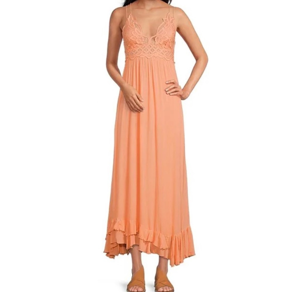 Free People Adella Crochet Floral Lace Ruffle Hem Dress